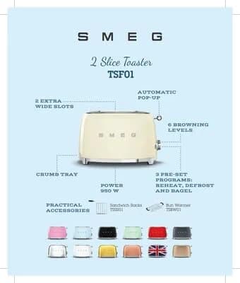 Smeg 2 Slice Toaster with 6 Presets and Defrost Function and Removable: image 2
