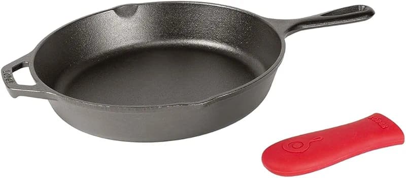 Lodge Cast Iron Skillet with Red Silicone Hot Handle Holder — image 1