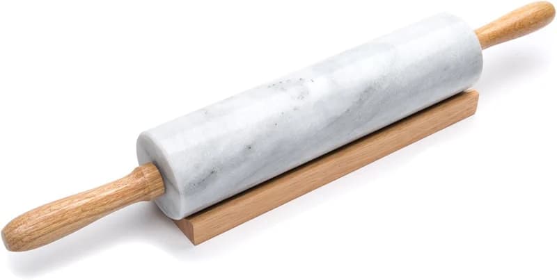 Fox Run Polished Marble Rolling Pin with Wooden Cradle — image 1