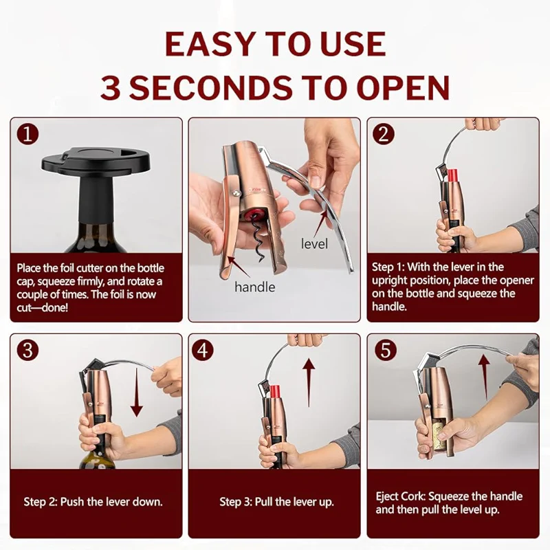 Forge Quality Compact Vertical Lever Corkscrew Wine Opener with Foil — image 7