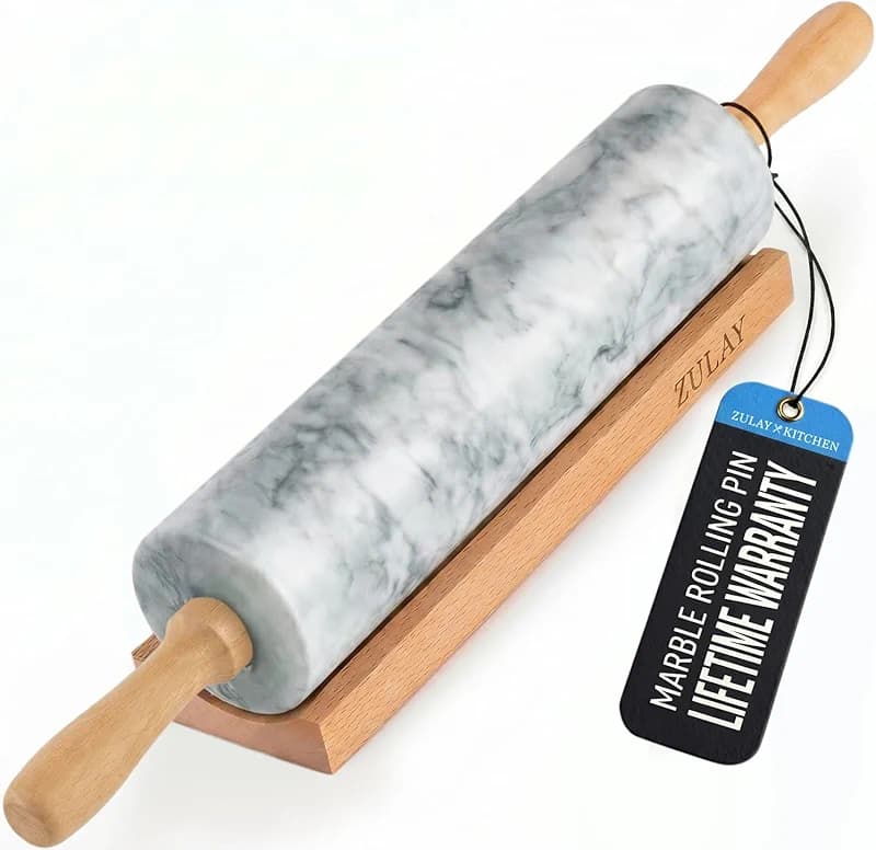 Zulay Kitchen 17-Inch Marble Rolling Pin With Stand - Polished Marble