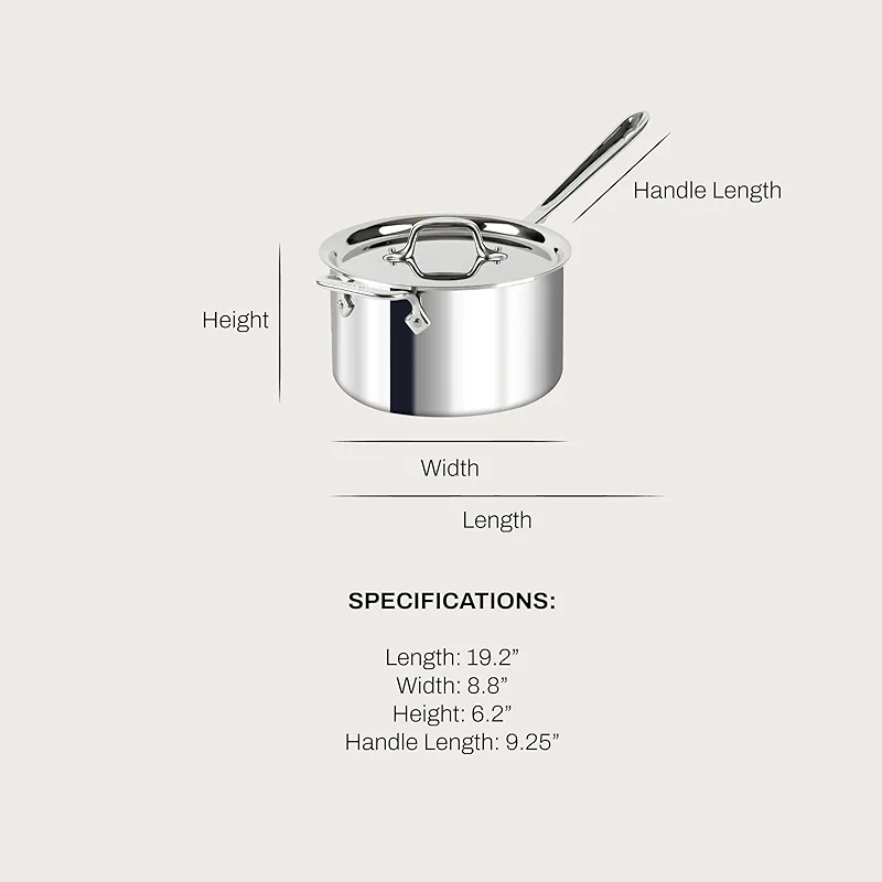 All-Clad D3 Stainless Steel 4 Quart Sauce Pan Covered- Made in the USA — image 2