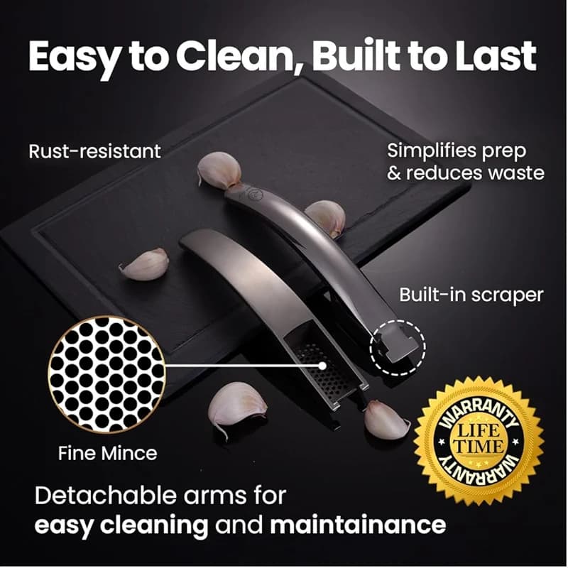 No Peeling Required Garlic Press Stainless Steel with Detachable Handle — image 6