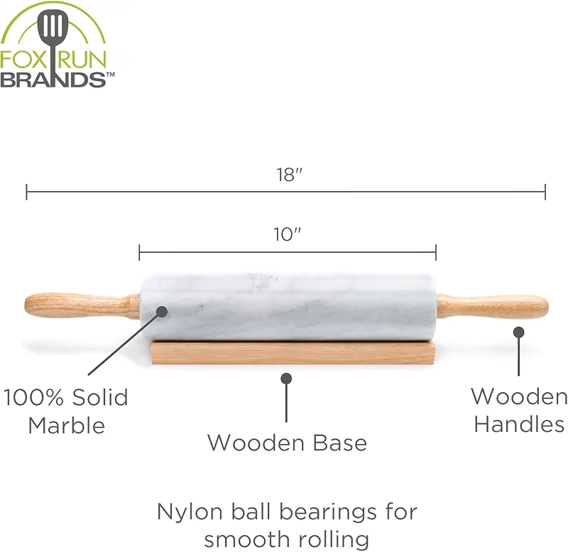 Fox Run Polished Marble Rolling Pin with Wooden Cradle