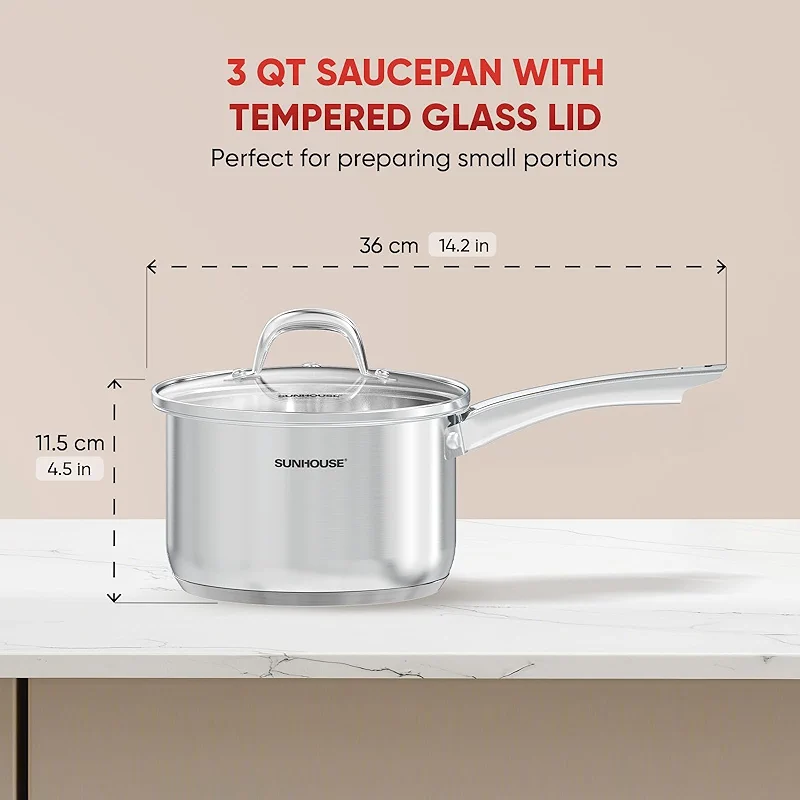 Sunhouse 3 QT Stainless Steel Sauce Pan with Lid — image 3