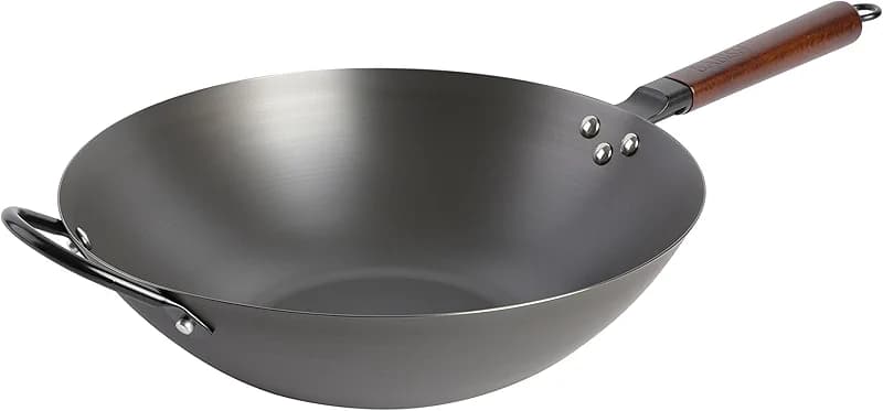 Babish Carbon Steel Wok 14 Inch Flat Bottom Stir Fry Pan Durable Heavy — image 1