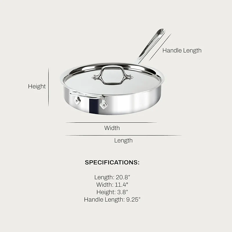 All-Clad D3 Stainless Steel 3 Quart Saute Pan Covered- Made in the USA
