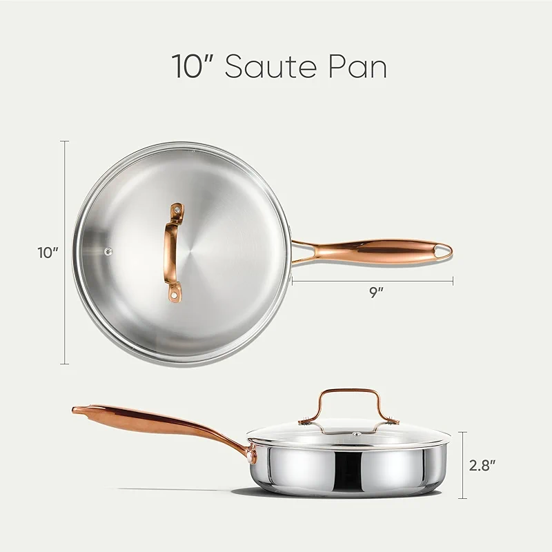 CAROTE 10" Tri-Ply Stainless Steel Deep Frying Pan with Lid