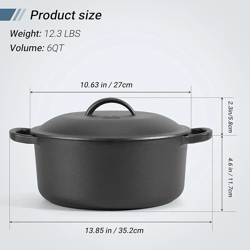 Northriver Casting 6 QT Basics Cast Iron Dutch Oven Pot with Lid and Dual