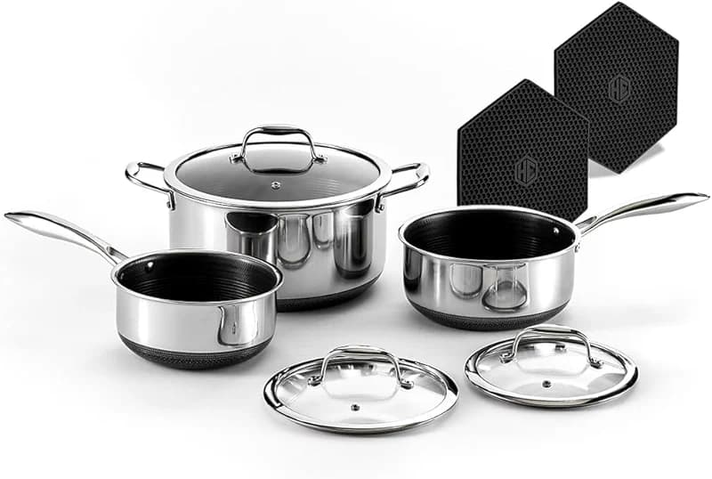 HexClad Hybrid Nonstick 6-Piece Pot Set with 2 Silicone Trivets — image 3
