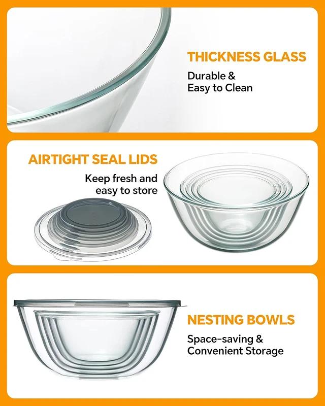 Glass Mixing Bowls with Lids Set of 5(4.78QT — image 3