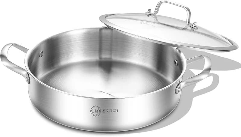 LOLYKITCH 3 Quarts Tri-Ply Stainless Steel Sauté Pan wih Lid — image 5