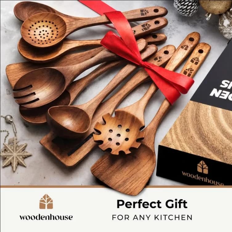 Wooden Spoons for Cooking – 10 Pcs Teak Wood Utensil Set — image 4