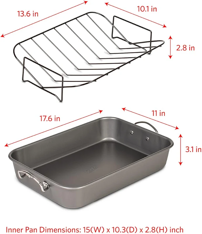 Glad Roasting Pan Nonstick 11x15 - Heavy Duty Metal Bakeware Dish with
