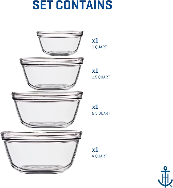 Anchor Hocking 4 Piece Glass Mixing Bowls Set – Durable — image 1