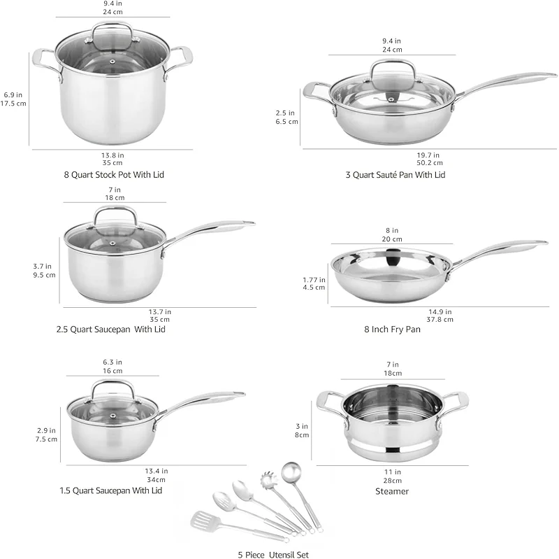 Amazon Basics Stainless Steel Cookware 15-Piece Set — image 1