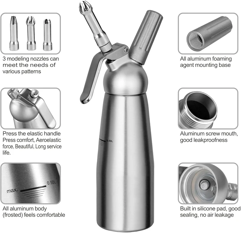 Professional Aluminum Whipped Cream Dispenser Cream Maker 500mL (1 Pint) — image 3