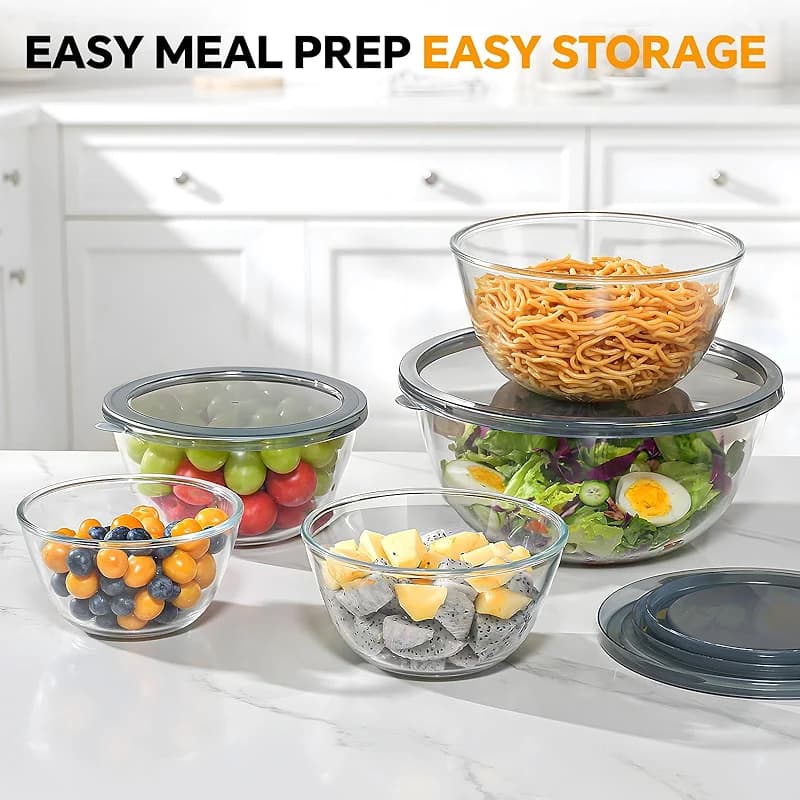 Glass Mixing Bowls with Lids Set of 5(4.78QT — image 5