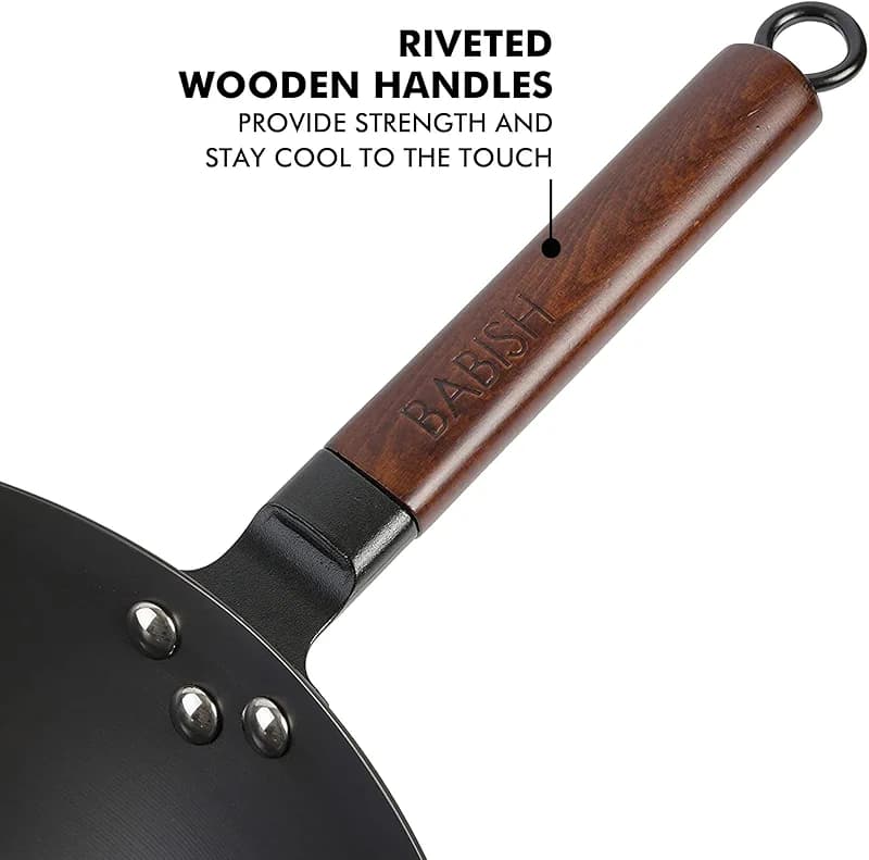 Babish Carbon Steel Wok 14 Inch Flat Bottom Stir Fry Pan Durable Heavy