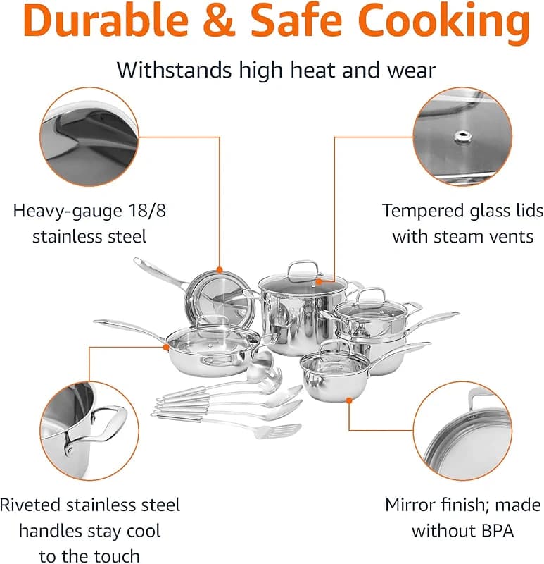 Amazon Basics Stainless Steel Cookware 15-Piece Set — image 2