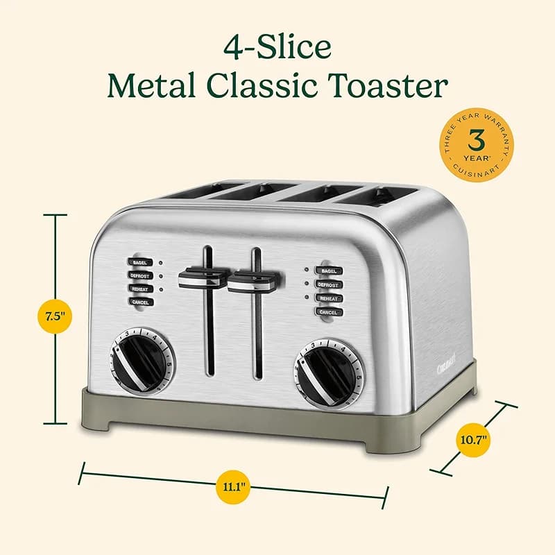 Cuisinart 4 Slice Compact Stainless Steel Toaster with Extra-Wide Slots