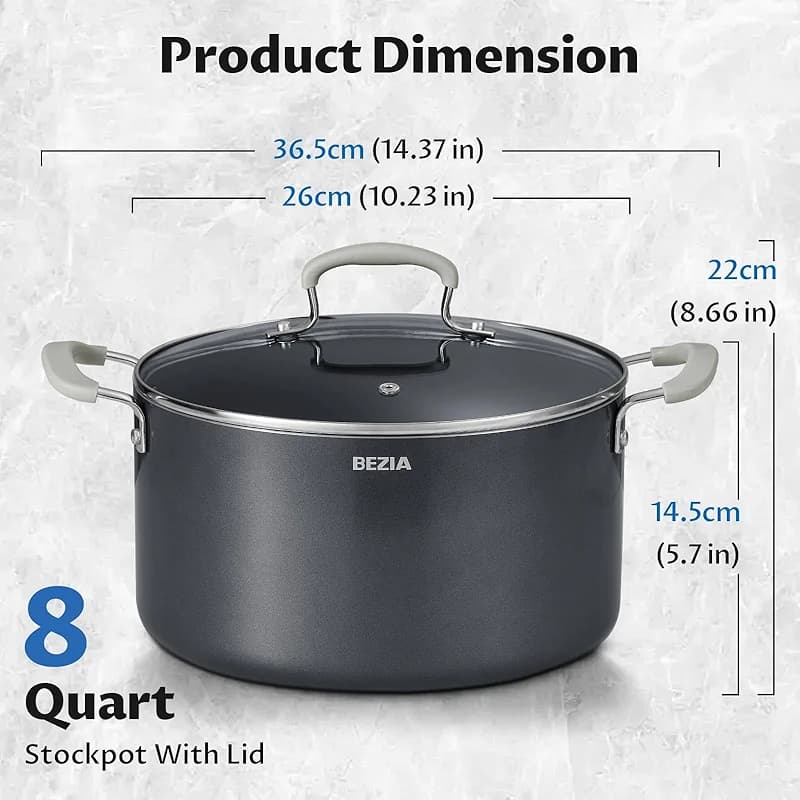 8 Quart Nonstick Stock Pot with Lid - BEZIA Ceramic Large Soup Pot for — image 2