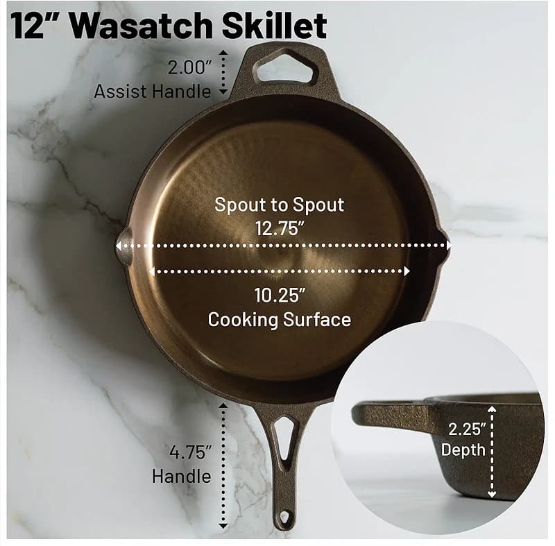 12 Inch Smooth Wasatch Pre-Seasoned Round Cast Iron Skillet — image 5
