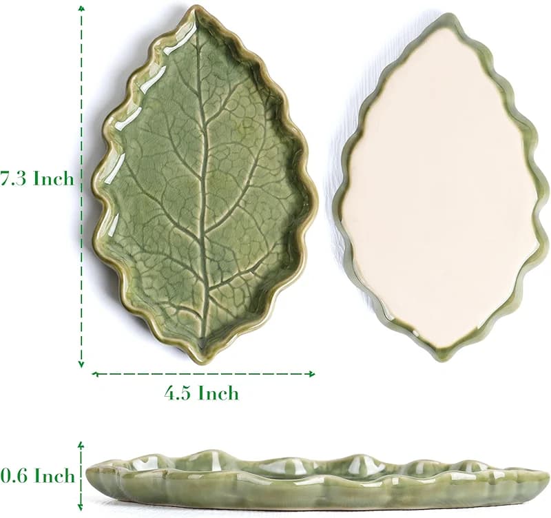 Ceramic Spoon Rest for Stove Top - Cute Green Leaf Shaped Spoon Rest/Spoon