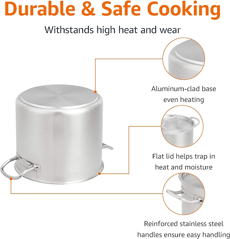 Amazon Basics 12 Quarts Stainless Steel Aluminum-Clad Stock Pot with Cover — image 2