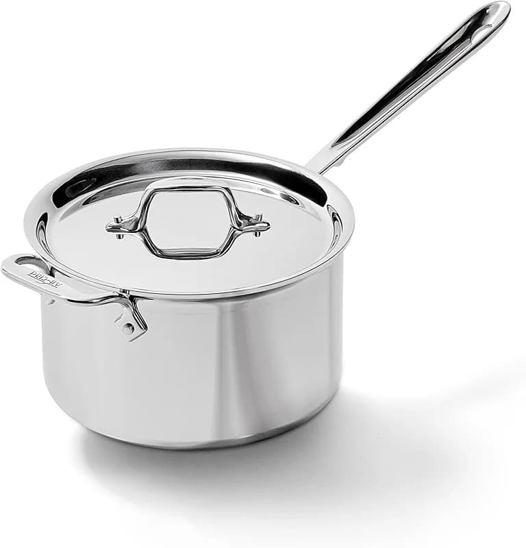 All-Clad D3 Stainless Steel 4 Quart Sauce Pan Covered- Made in the USA — image 1
