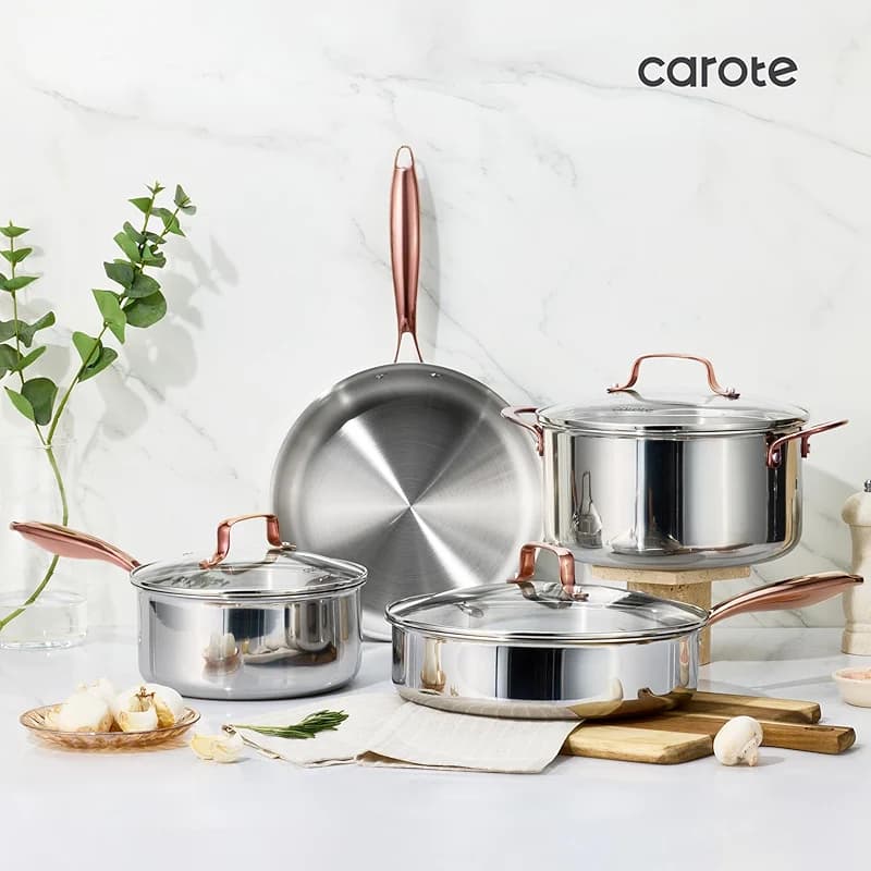 CAROTE 10" Tri-Ply Stainless Steel Deep Frying Pan with Lid — image 5