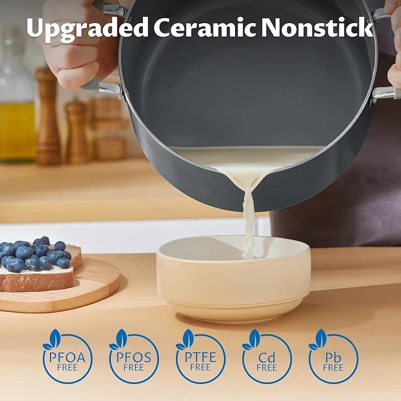 8 Quart Nonstick Stock Pot with Lid - BEZIA Ceramic Large Soup Pot for — image 7