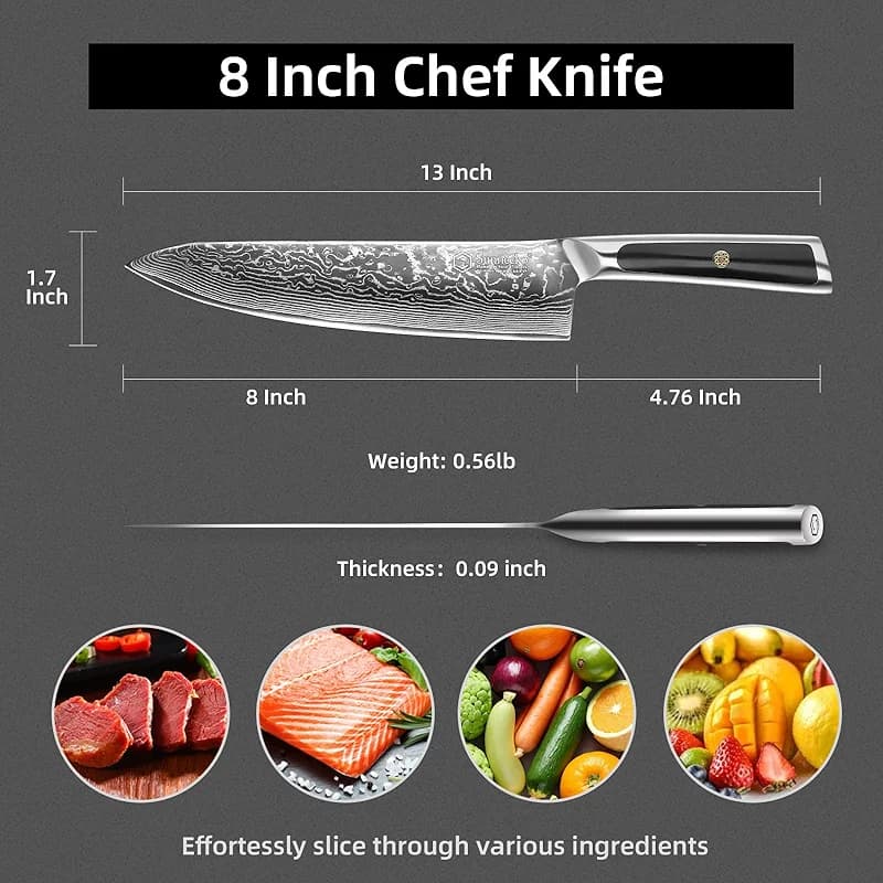Sunnecko 8 Inch Japanese Damascus Chef Knife - Ultra Sharp 10-12 Degree — image 5