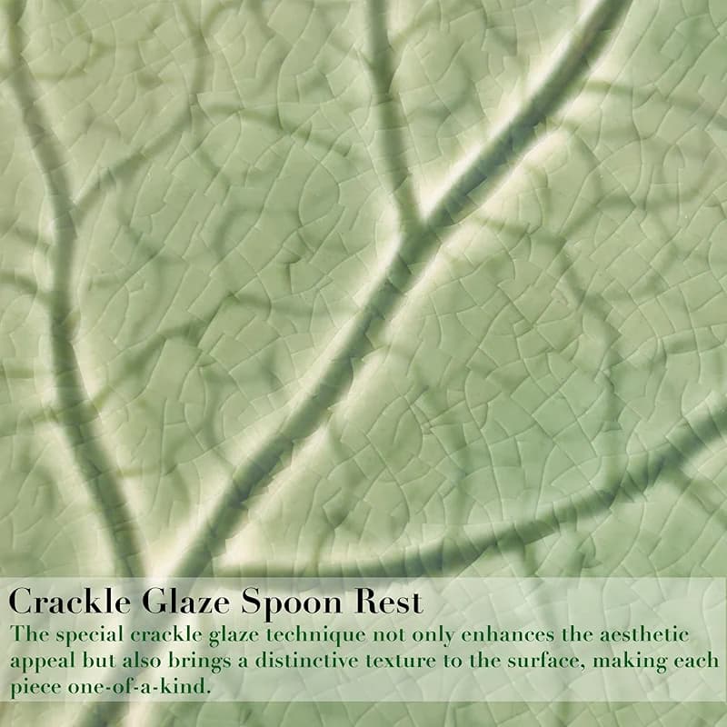 Ceramic Spoon Rest for Stove Top - Cute Green Leaf Shaped Spoon Rest/Spoon — image 5