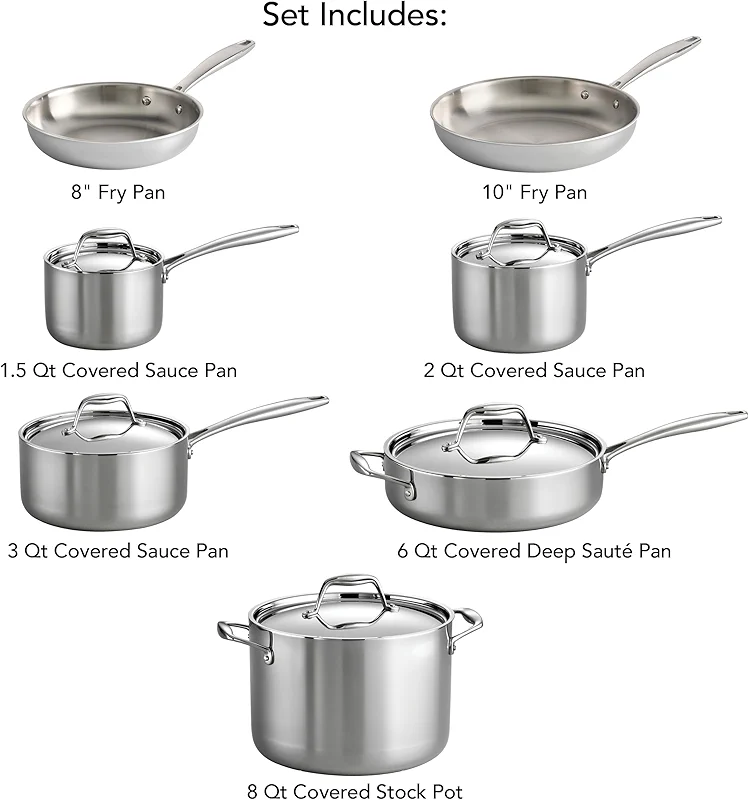 Tramontina Signature Tri-Ply Clad Stainless Steel 12-Piece Cookware Set