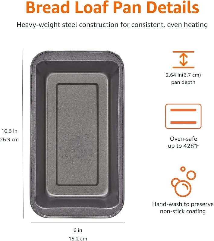 Amazon Basics Rectangular Nonstick Bread Loaf Pan for Baking Meatloaf with — image 2
