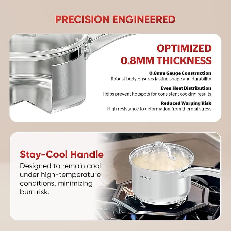 Sunhouse 3 QT Stainless Steel Sauce Pan with Lid — image 4