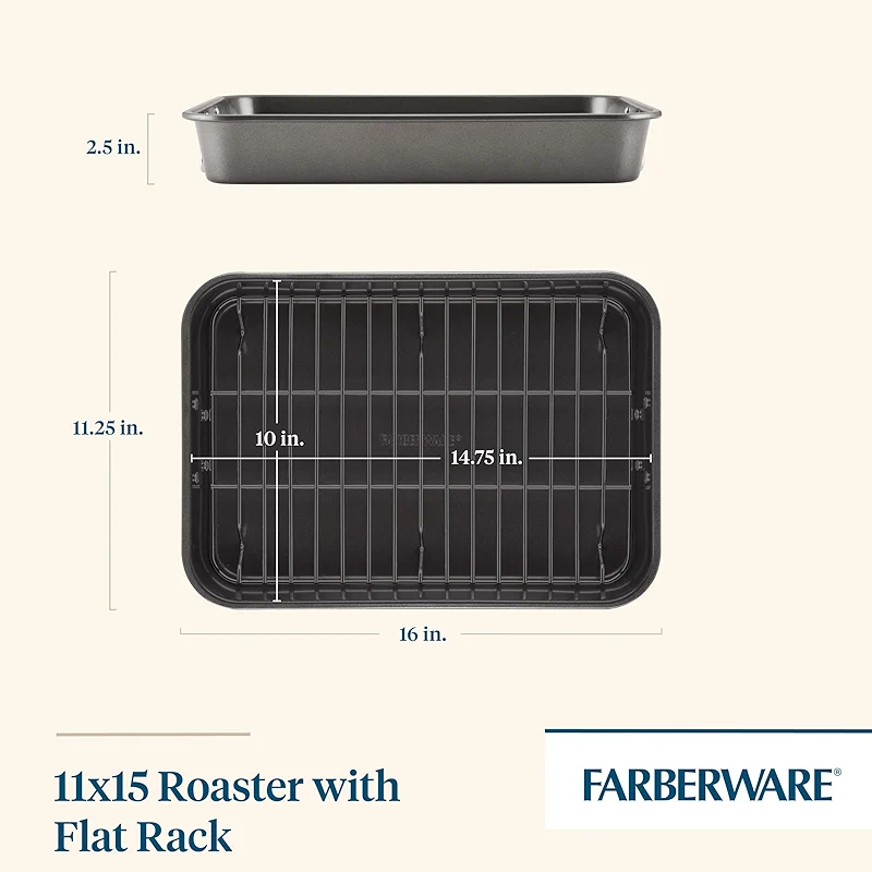 Farberware Bakeware Nonstick Steel Roaster with Flat Rack