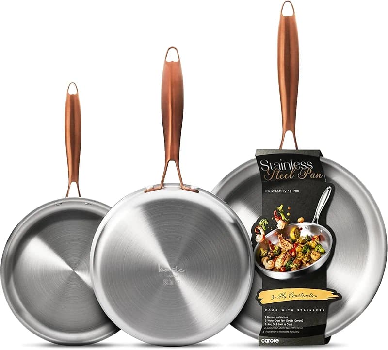 CAROTE 3-Piece Tri-Ply Stainless Steel Frying Pan Set — image 5