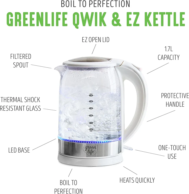 GreenLife 1.7 Liter Glass Electric Kettle