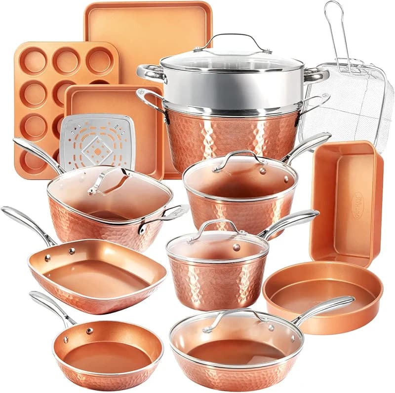 Gotham Steel Hammered 20 Pc Ceramic Cookware Set Nonstick