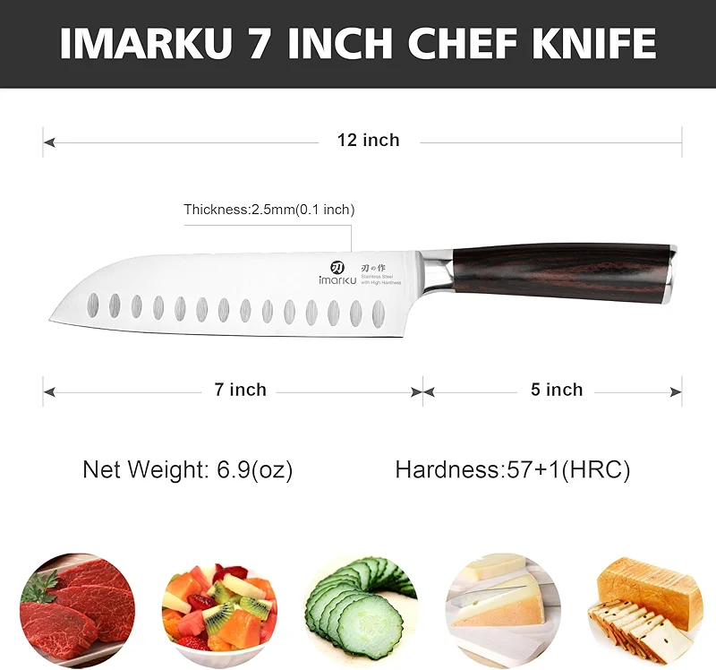 imarku Chef Knife 7 Inch Kitchen Knife Ultra Sharp Santoku Knife - High