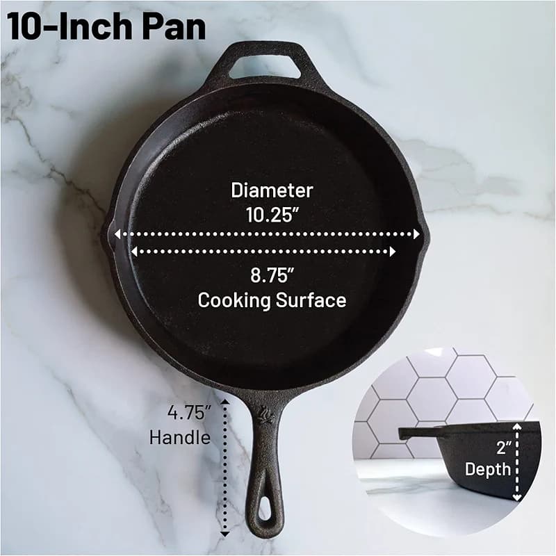 10-1/4 Inch Round Medium Pre-Seasoned Cast Iron Skillet — image 3