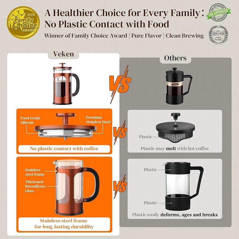 Veken French Press Coffee Maker 34oz 1 L — image 3