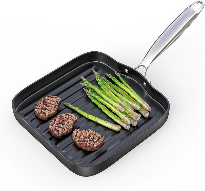 SafBbcue Square 11” Ridged Grill Pan - Non-Stick Ceramic Coated