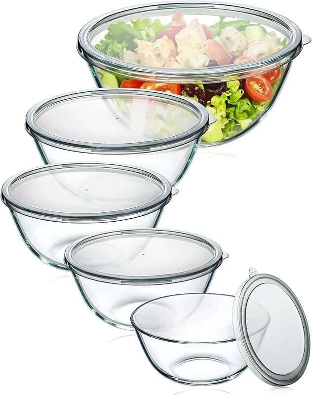 Glass Mixing Bowls with Lids Set of 5(4.78QT