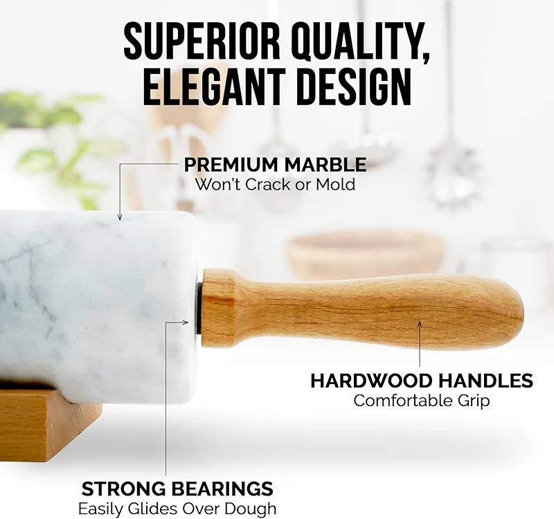 Zulay Kitchen 17-Inch Marble Rolling Pin With Stand - Polished Marble — image 3