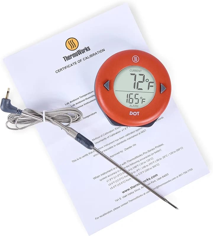 ThermoWorks DOT — Chefs’ Favorite Simple Alarm Thermometer - Cayenne