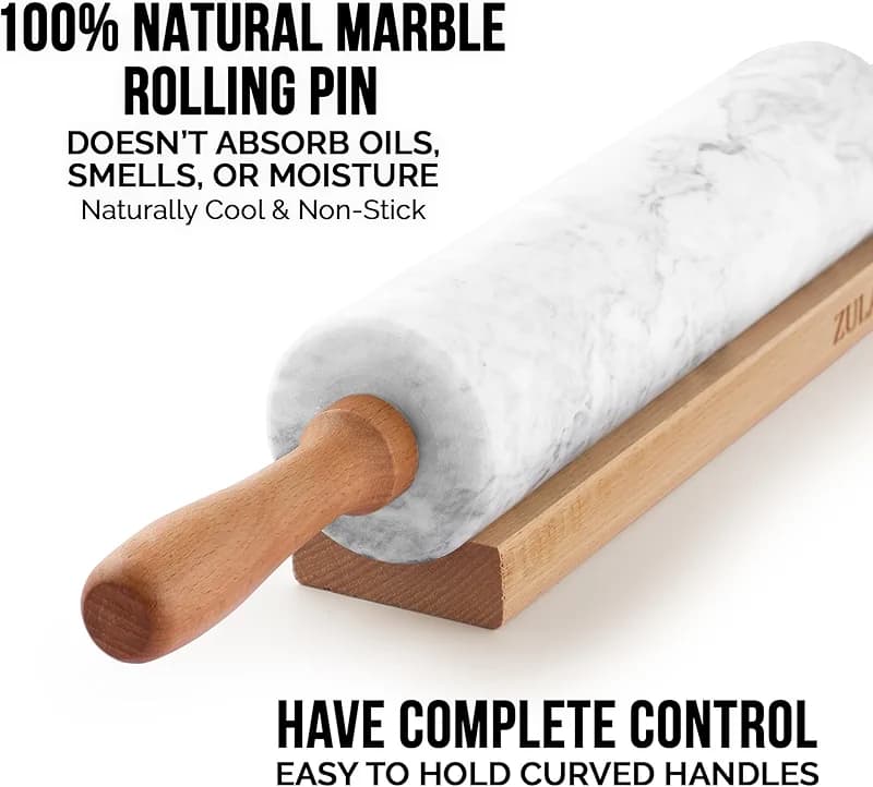 Zulay Kitchen 17-Inch Marble Rolling Pin With Stand - Polished Marble — image 4