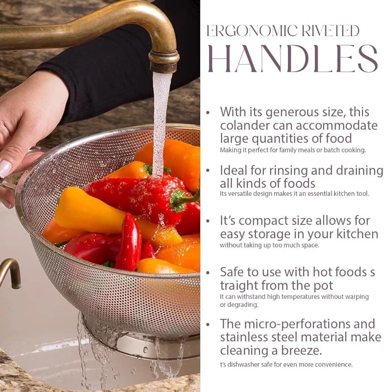 Bellemain Colander for Kitchen – 5 Qt Stainless Steel Strainer with Handle: image 6
